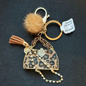 Leopard Print Keychain with Gold and Brown Accents